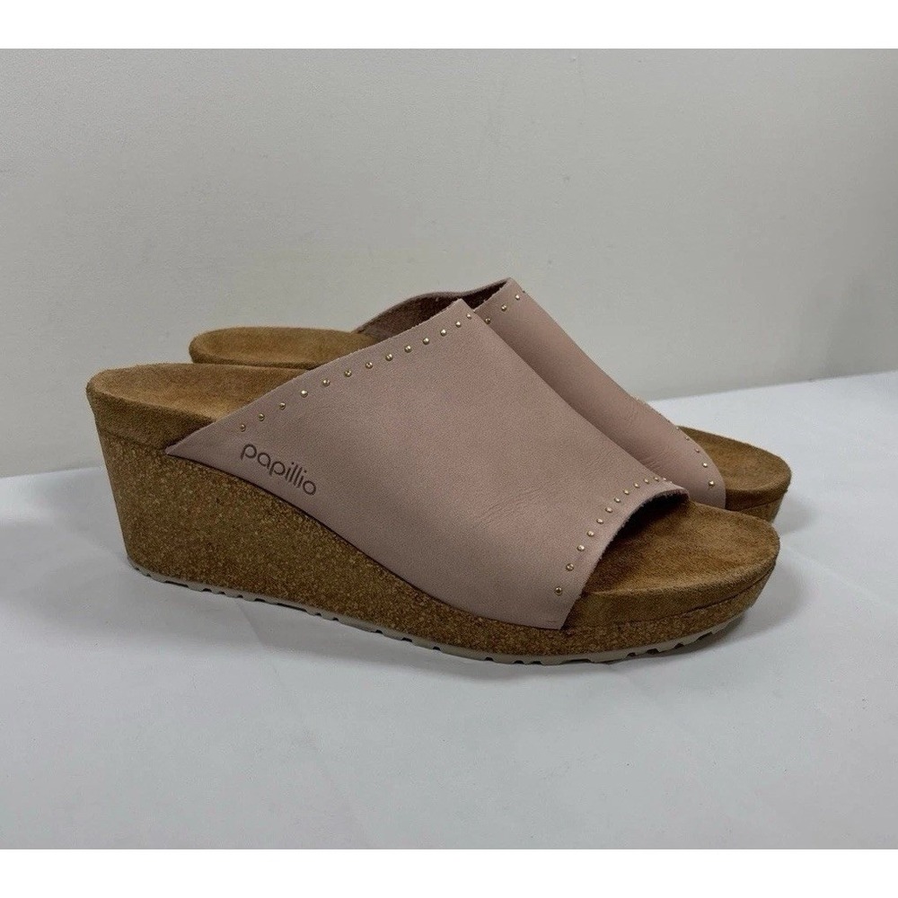 Papillio Birkenstock Namica 39/10 Wedge Sandals Pink Studded Leather Slide Mules